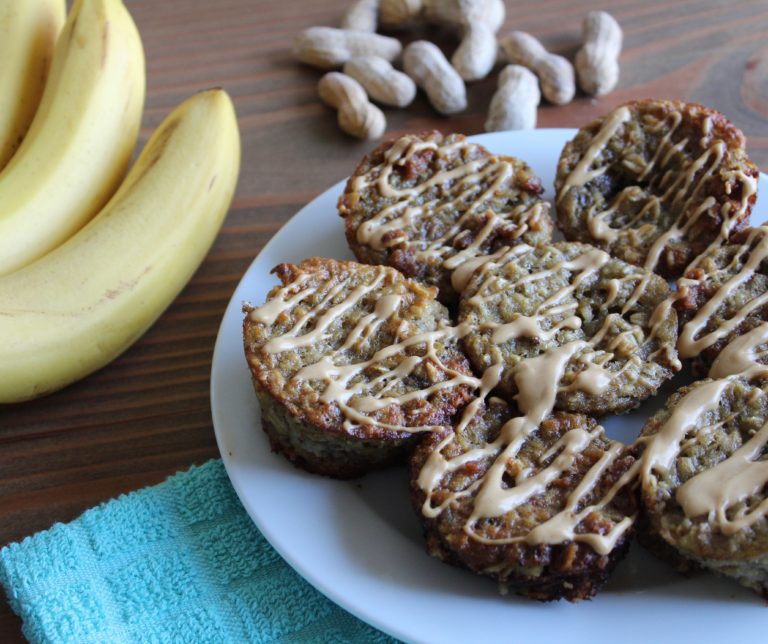 Banana Protein Muffins with Peanut Butter Drizzle
