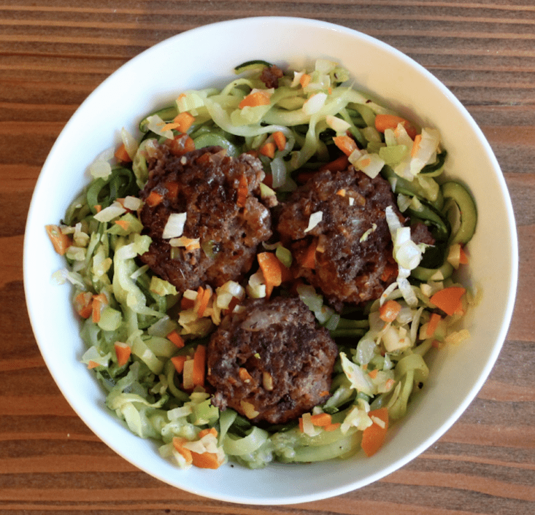 Buffalo Style Meatballs Over Zoodles