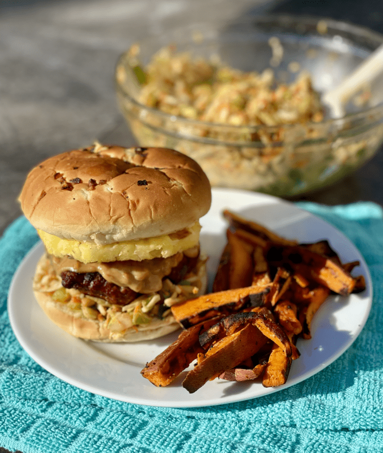 Thai Burgers with Pineapple and Peanut Sauce Coleslaw