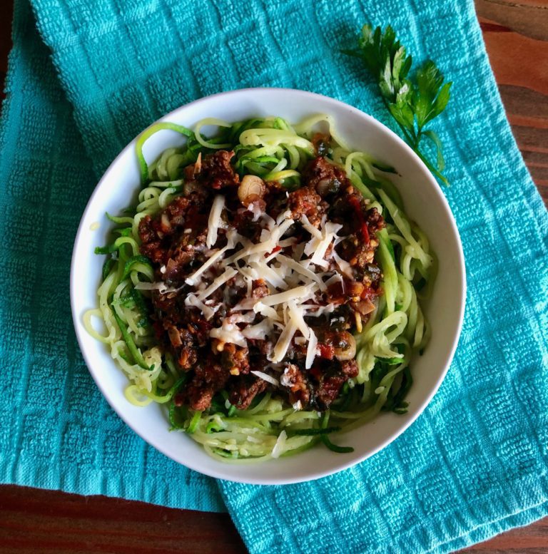 homemade spaghetti sauce and zoodles